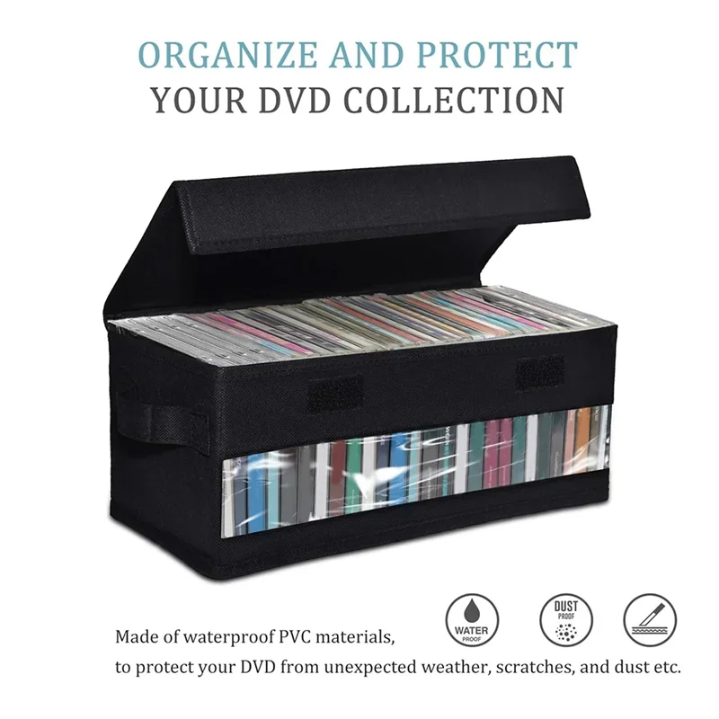 yesABDR-2 Pcs DVD Storage Case CD Case Storage Stackable Jewel Cases With Handles Foldable CD Organizer With Lid