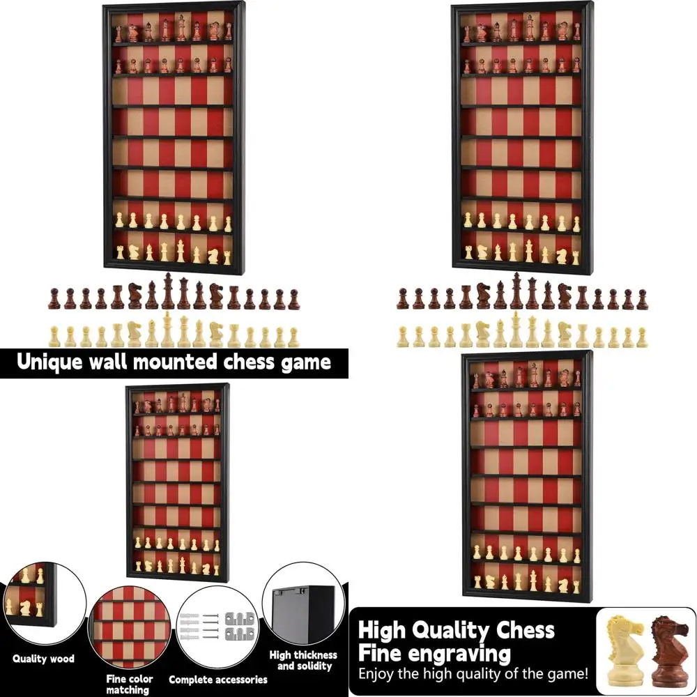 

Вертикальный деревянный набор шахмат с резными фигурами — подвесной шкаф для домашнего декора и игровой доски (черный)