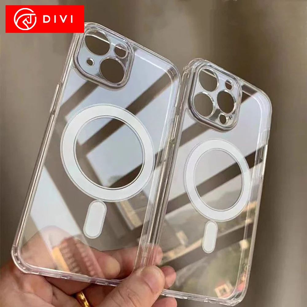 

DIVI Magnetic Case Transparent Wireless Charge For iPhone 16 15 14 13 Pro Max Phone Case Anti Yellow Shockproof Cover Macsafe