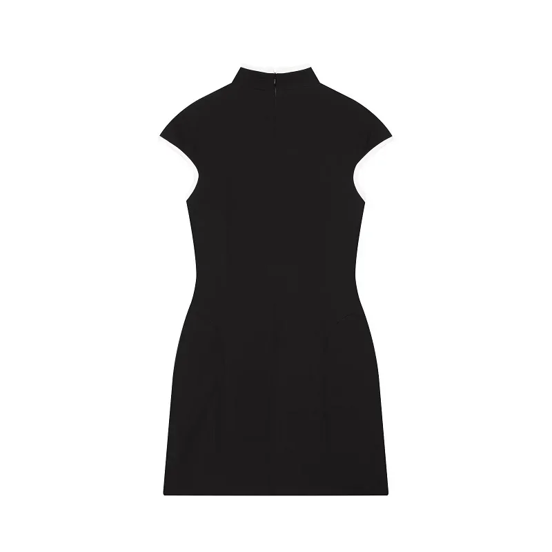 MUJER Ausgeschnittene kurze Kleider für Damen, Sommer-Minikleid im Kontrast-Stil, Partykleider im chinesischen Stil, ärmellose Kleider für Damen – Detail 5