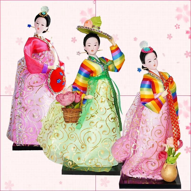 

Традиционная корейская кукла из смолы 30 см, изысканные куклы Hanbok для украшения дома, Корейская народная кукла, статуэтка, куклы, художественные изделия ZL234