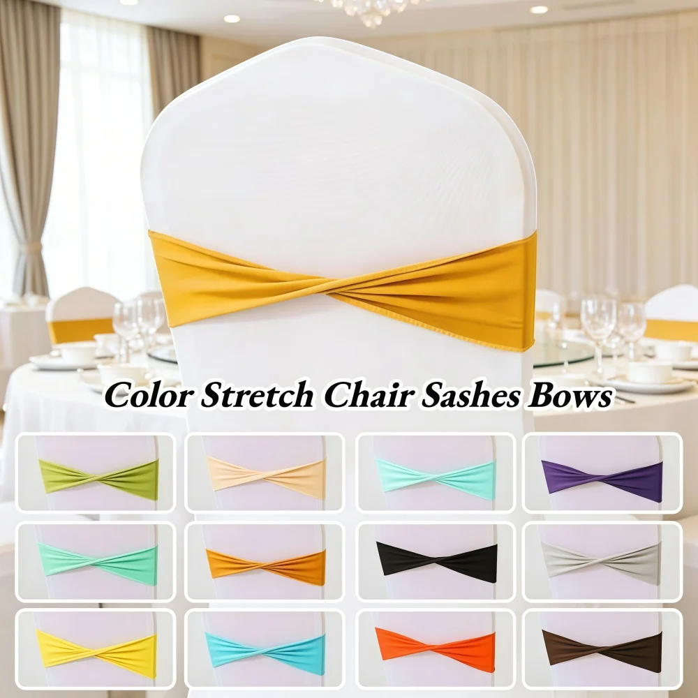 10PCS Spandex Stretch Chair Sashes Bows Elastic Chair Cover Bands Ties Without Buckle for Wedding Reception Banquet Event
