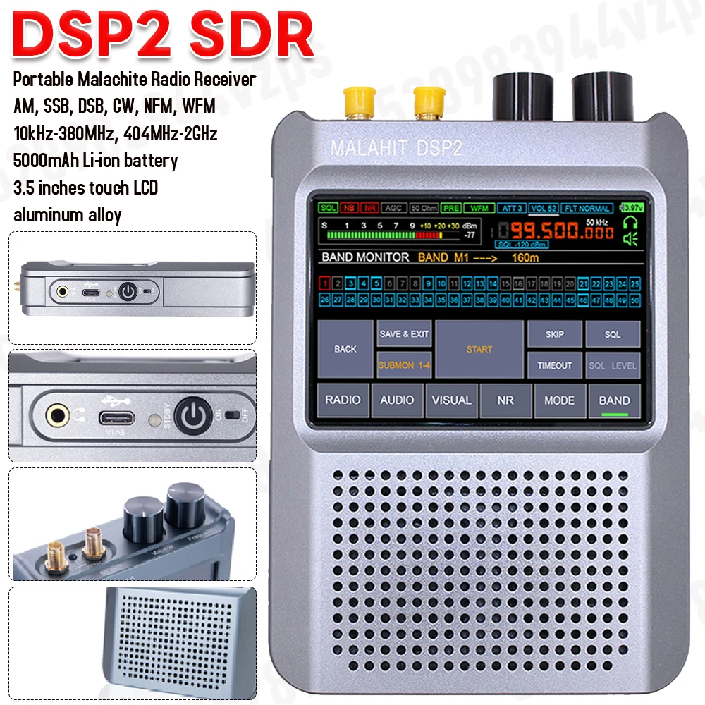 

New Malahit-DSP2 SDR Radio Firmware 2.30 Genuine Second Generation Malachite DSP Receiver 5000mAh 10kHz-380MHz 404MHz-2GHz