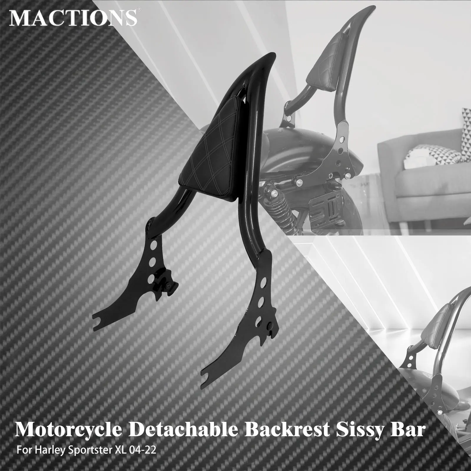 

Passenger Sissy Bar Motorcycle Detachable Backrest Cushion Pad For Harley Sportster Iron XL 883 1200 48 72 Forty Eight 2004-2022