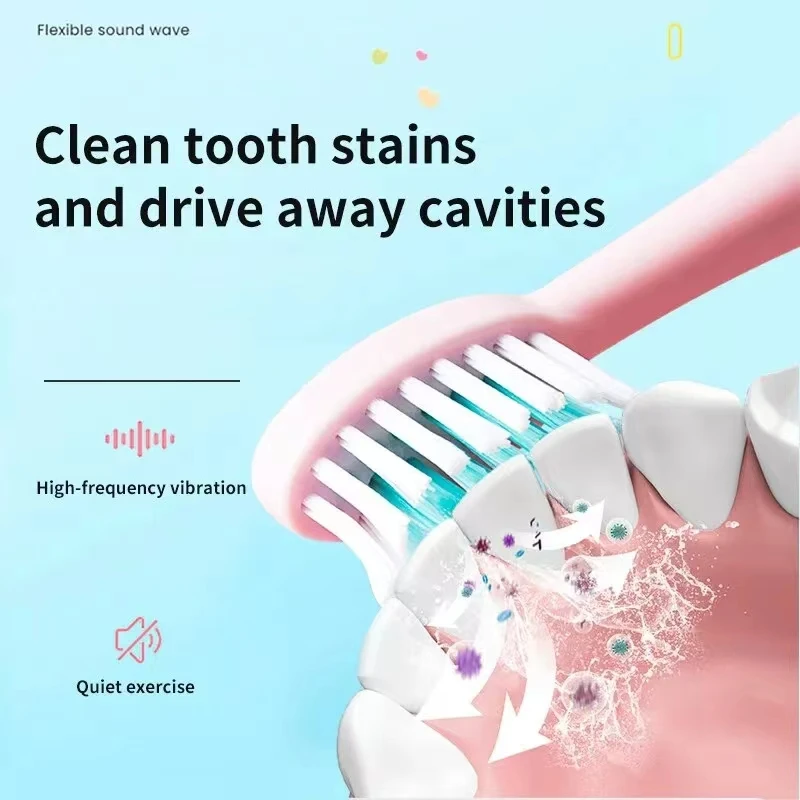 Sonic Children Electric Toothbrush With 12pcs Brush Heads IPX7 Waterproof Ultrasonic Rechargeable Timer Soft Hair Cleaning Brush