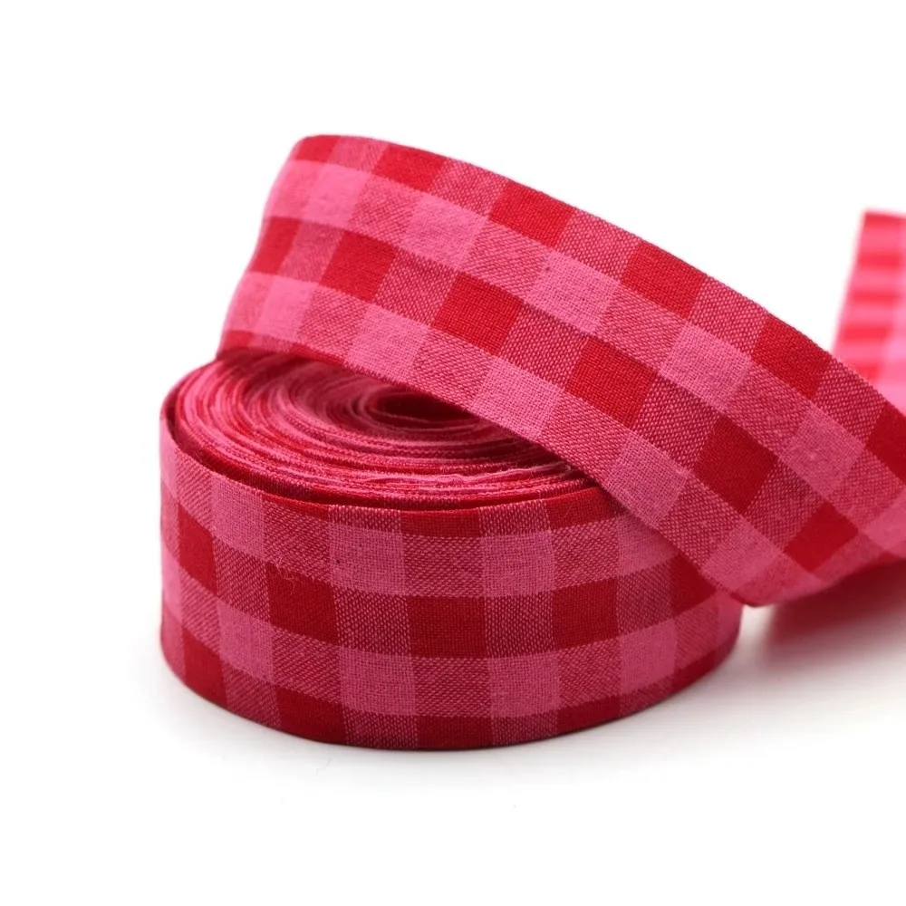5 Yards 5 Yards Length Gingham Plaid Ribbon Pink Red Color Woven Fabric Checkered Woven Tape Double-Sided Design 1/3/5cm Width