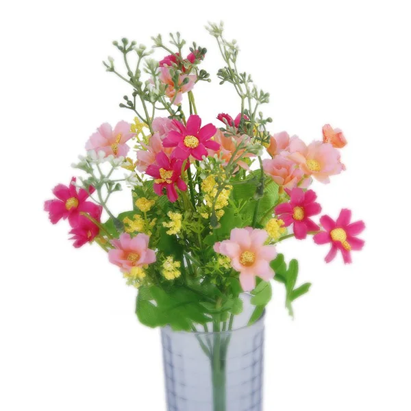 

Artificial Cineraria Flowers White Yellow Plastic Silk Fabric Approx 33cm Home Office Party Decoration Bouquet