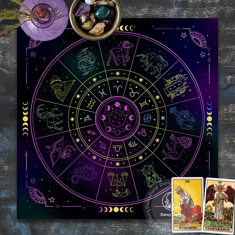 Tarôs Toalha De Mesa 12 Constelações Adivinhação Altar Pano Jogo Tabuleiro Fortuna Astrologia Oracle Card Pad Drop Jogo Dormitório Decoração