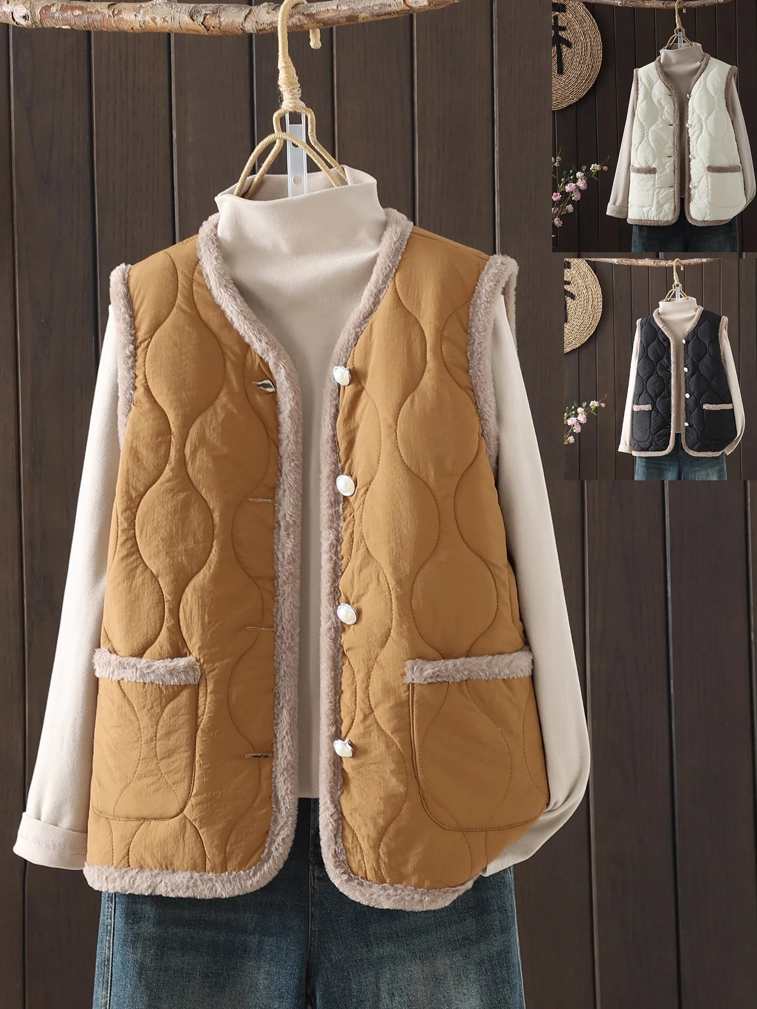 

Утепленный женский жилет Thiened Fce, осенне-зимний, новый, в европейском ретро-стиле, хлопковый, свободный, теплый, верхняя одежда для мам, большие размеры