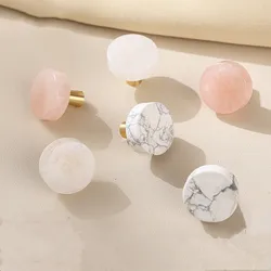Natural Stone Brass Knob Circular Furniture Wine Cabinet Drawer Door Handle Nordic Style White Single Hole Small Handle