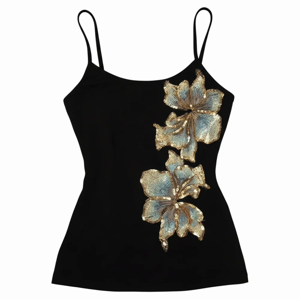 

Casual Vintage Summer Tanks Black Floral Print Camis Tops Sleeveless Bodycon Fit Tunic Tops Spring Summer