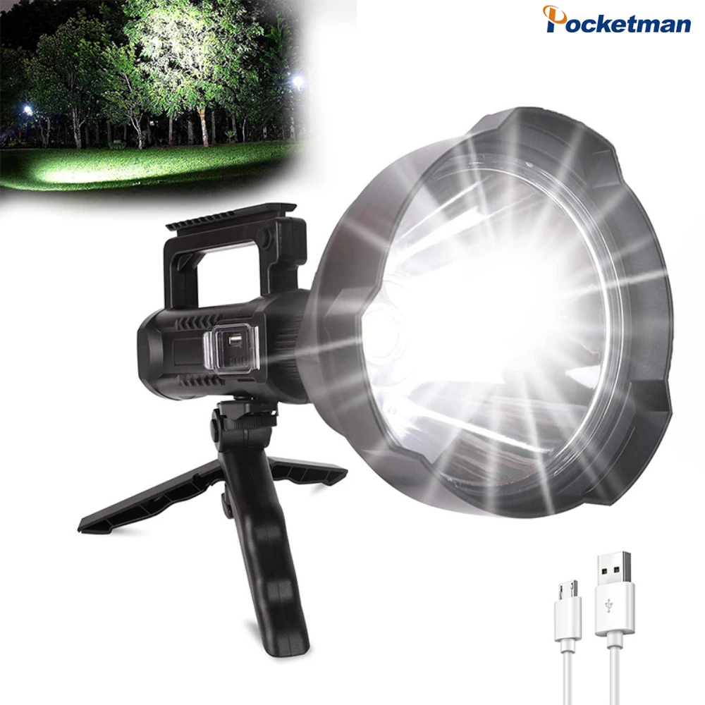 

Rechargeable Spotlight Flashlight High Lumens Super Bright Led Searchlight with Tripod USB Output Waterproof Handheld Spotlight