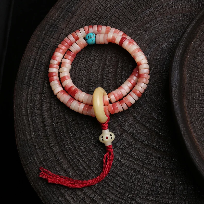 Natural half-blood camel bone disc beads two circles strings cultural turquoise barrel beads tassel double circle bracelet