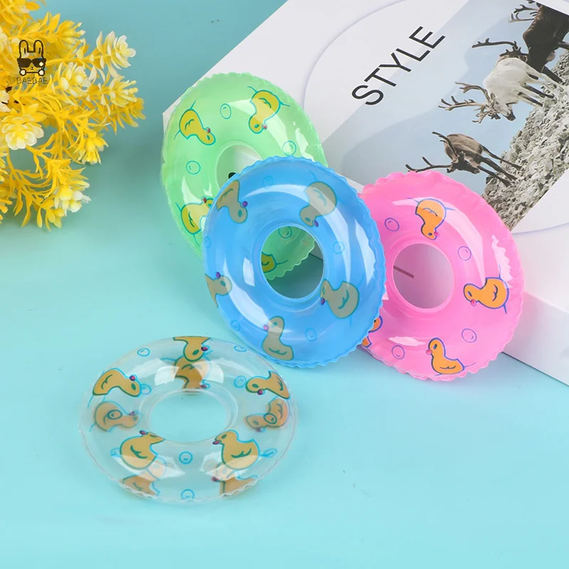 2Pcs Dollhouse Miniature Swimming Ring Cute Duck Bathing Float Lifebelt Model Kids Pretend Play Toys Gift Dolls Accessories