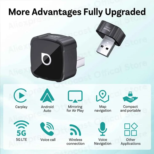 Imagen 2 del producto Adaptador OTTOCAST Express MINI AIR 3 en 1, Cubo 4.0, CarPlay Inalámbrico, Android Auto para iOS, Duplicación de Pantalla, Accesorios para Auto 2026