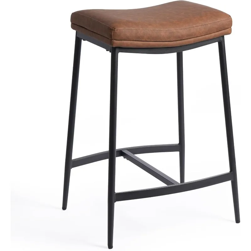 Bar Stools, 27 Inches Double-Layer Cushion Counter Height Bar Stools, PU Leather Barstools with Adjustable Feet