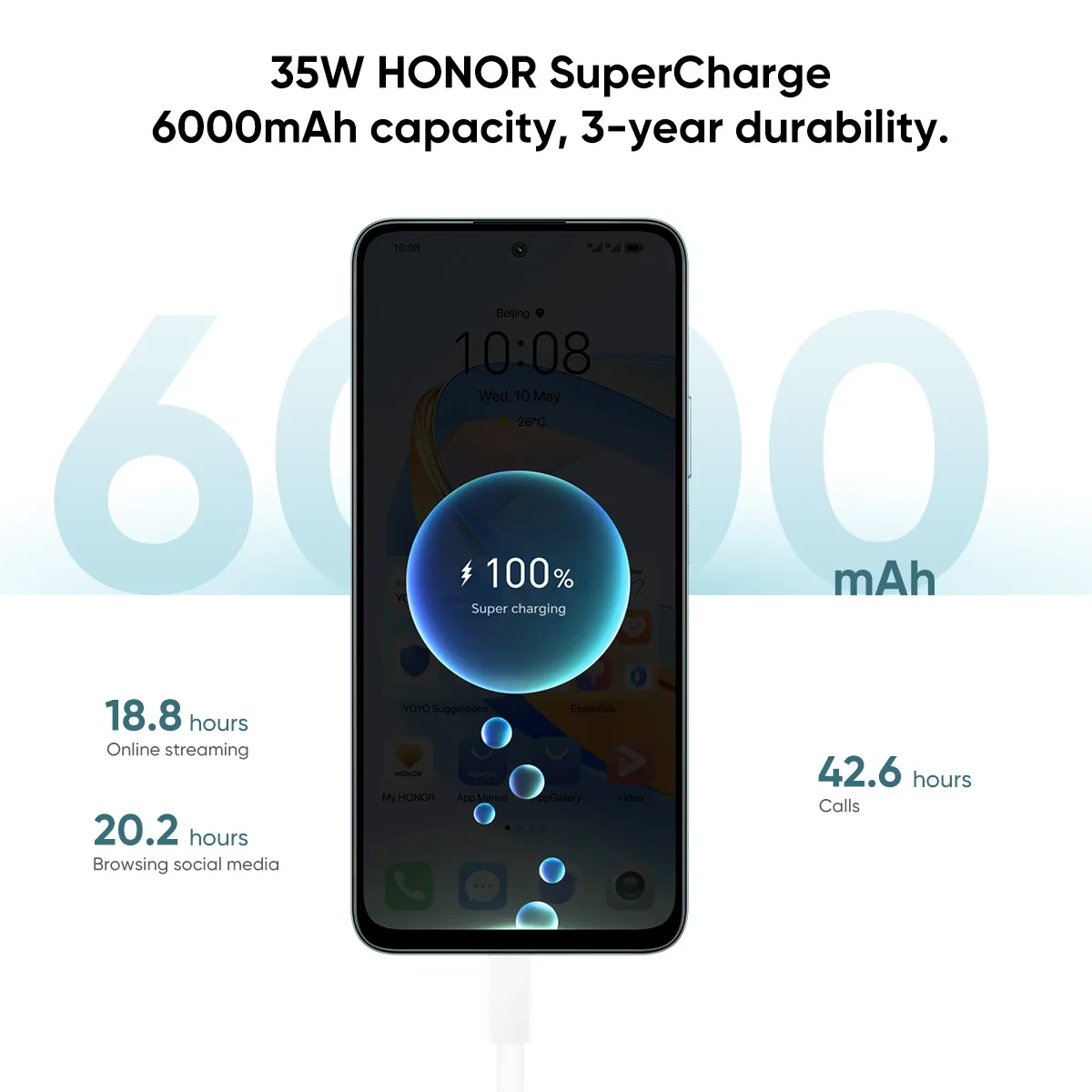 2024 HONOR X7b 5G Versão Global Mediatek Dimensity 6020 6,8 "90Hz Tela de taxa de atualização 108MP Câmera tripla 6000mAh Bateria longa