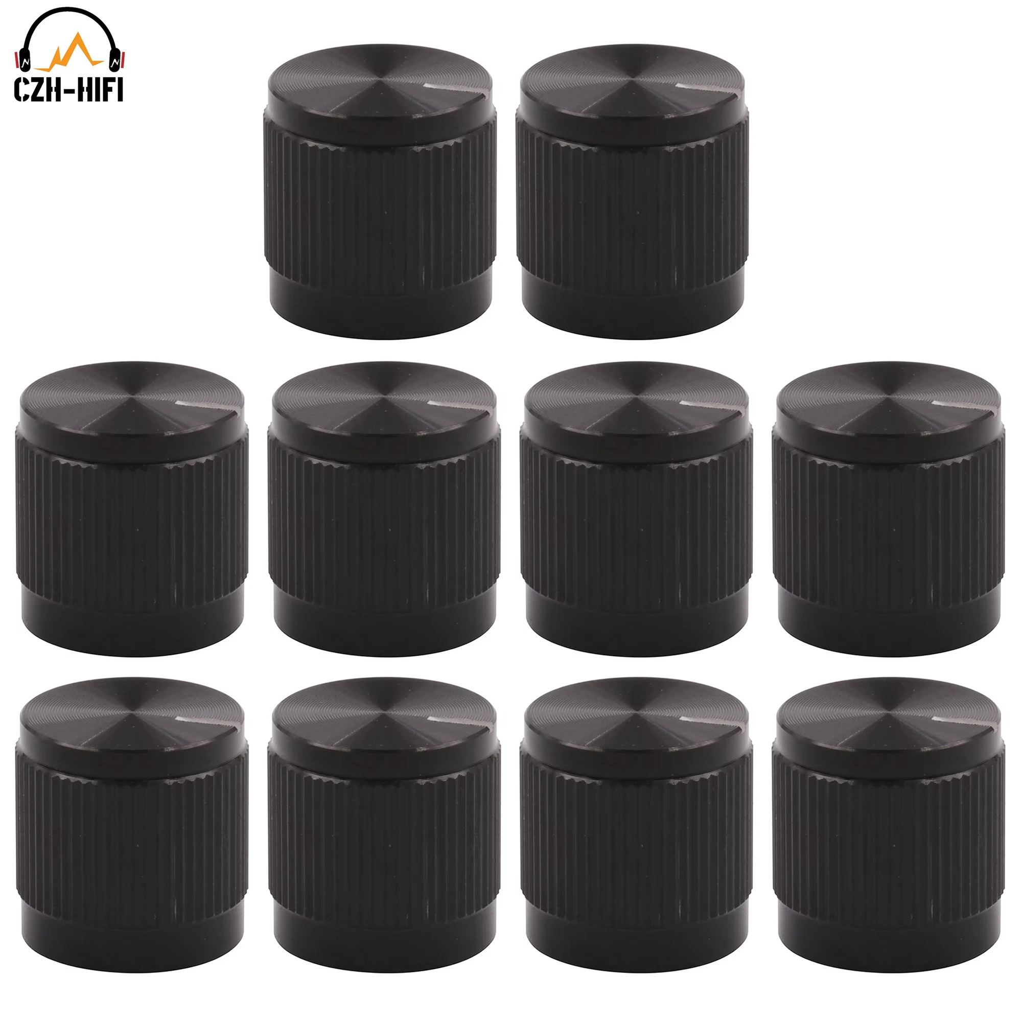 10 個 15 × 15 ミリメートル金属アルミノブキャップボタン帽子ポテトミオメーターボリュームコントロールギターアンプエフェクトペダルストンプボックス DJ ミキサーラジオ