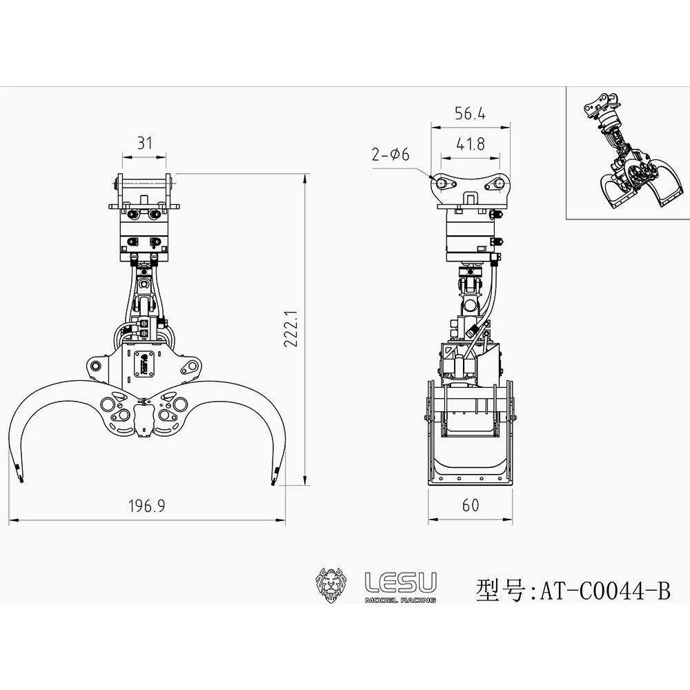 LESU Metal Hydraulic Wood Clamp Upgraded for 1/14 945 RC Hydraulic Excavator SK500 ET26L DIY RC Accessories Parts Toys TH23897