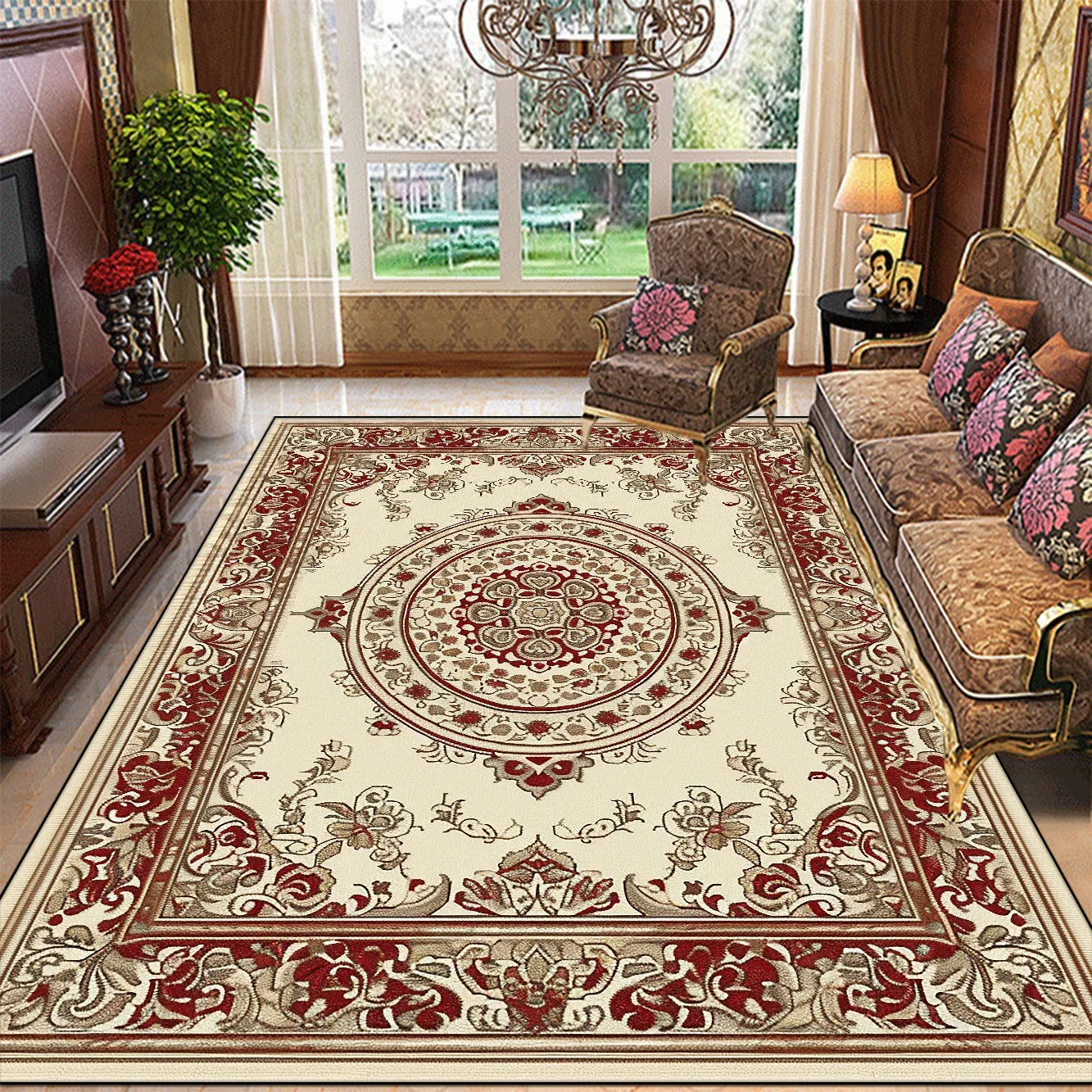 Retro Floral Large Size Carpets Living Room European Decoration Non-slip Sofa Area Rugs for Bedroom Cloakroom Floor Mat Washable