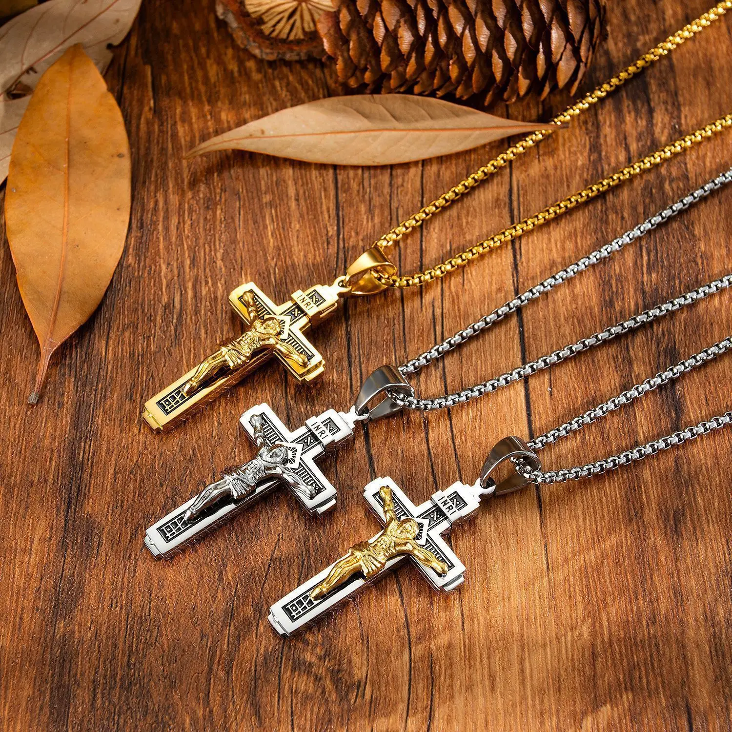 Fashion Mens Jewellery Cross Pendant Jesus Necklace Men Religious Hip Hop Punk Party Christian Jewelry Faith Gift collar hombre