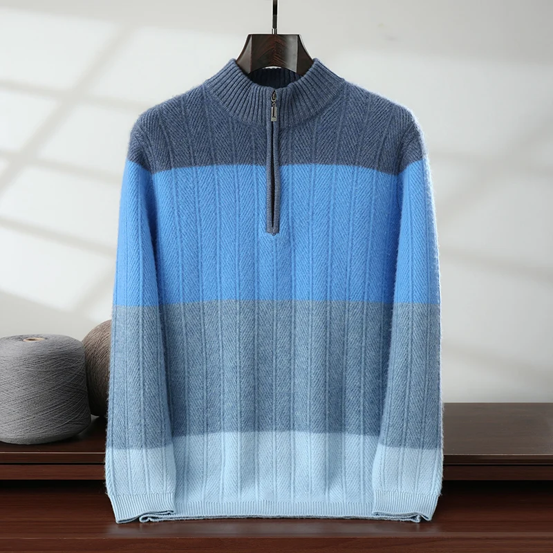 

Мужской пуловер Old Frontale из 100% кашемира с воротником-стойкой на молнии, в стиле колор-блок, вязаный, теплый, повседневный, для осени/зимы