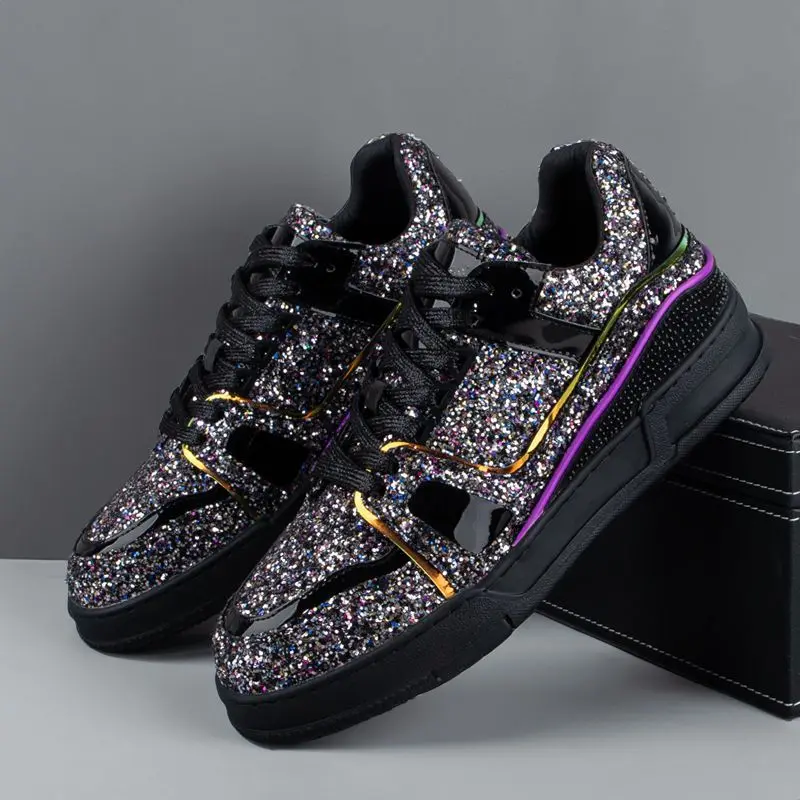 

Модная универсальная повседневная обувь в стиле рок-панк со стразами и блестками для мужчин, лоферы на плоской подошве, спортивные прогулочные кроссовки Zapatos Hombre