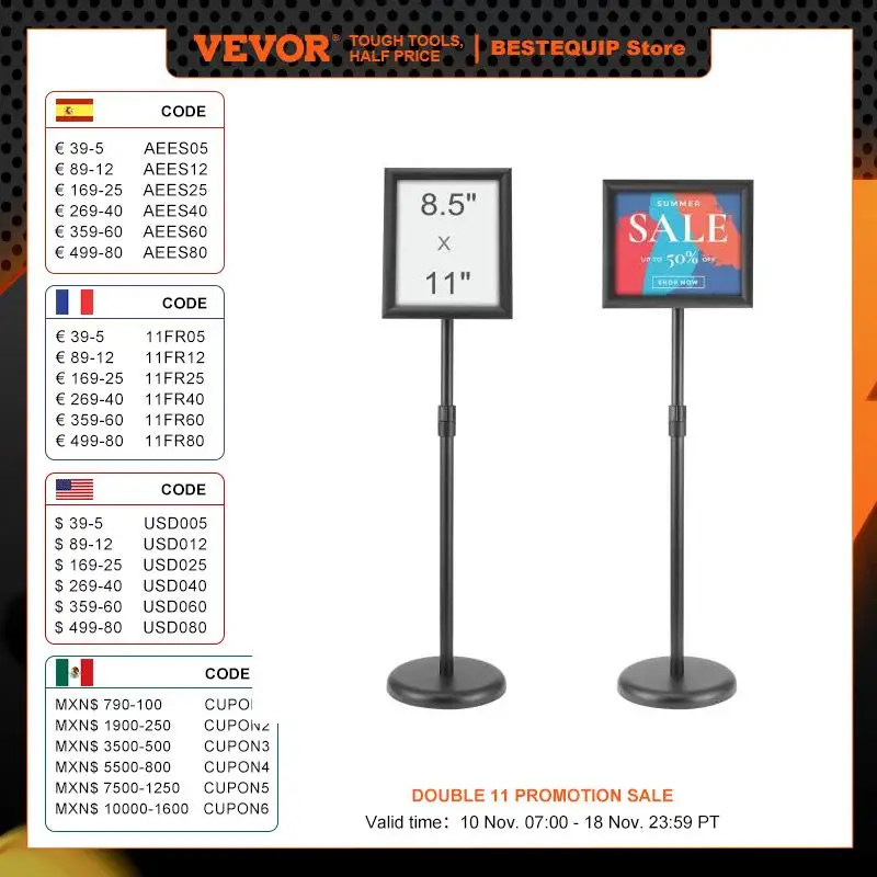 VEVOR Adjustable Pedestal Stand Holder Aluminum Poster Frame Sign Holder Floor Standing Sign Holder for Vertical Horizontal View