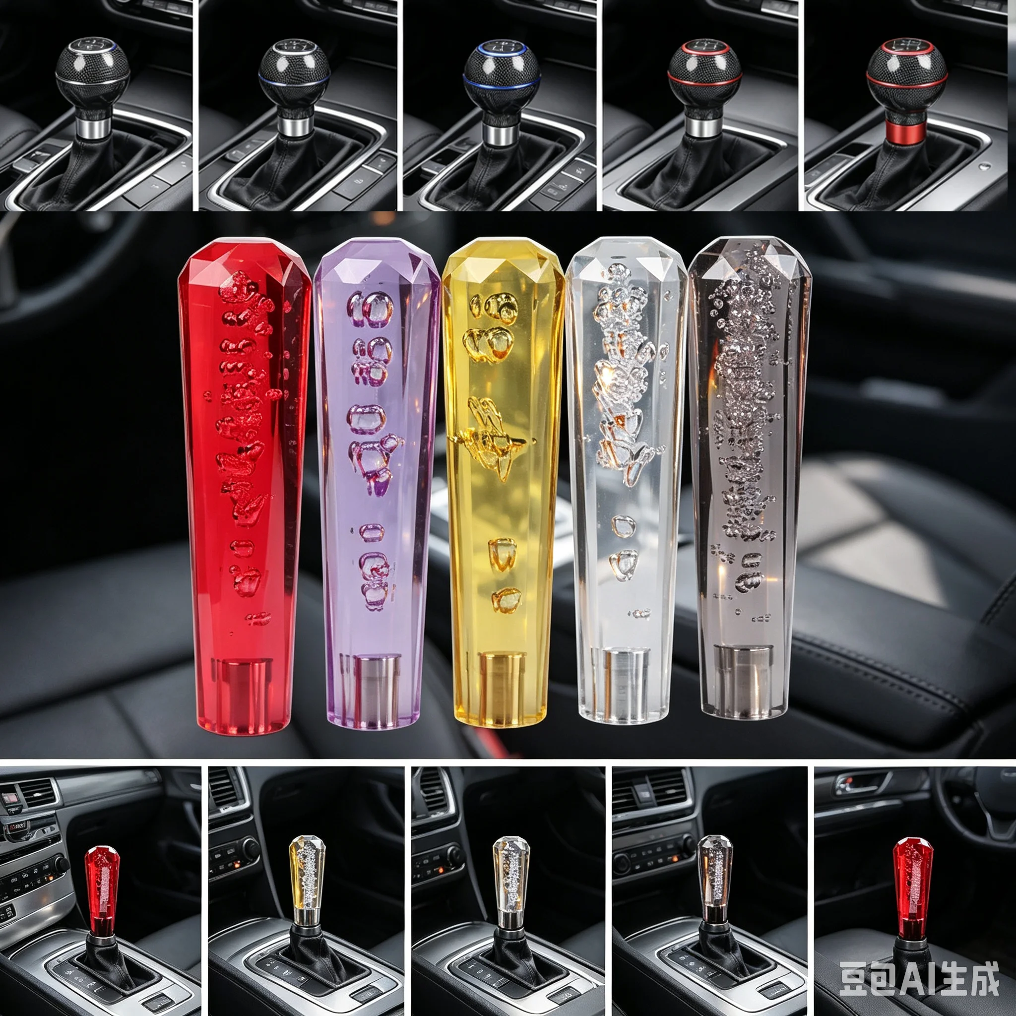20cm Car Shining Stitching Multicolor Gear Shift Knob Crystal Bubble Shifter Lever AT MT 5 Colors Fit For Honda
