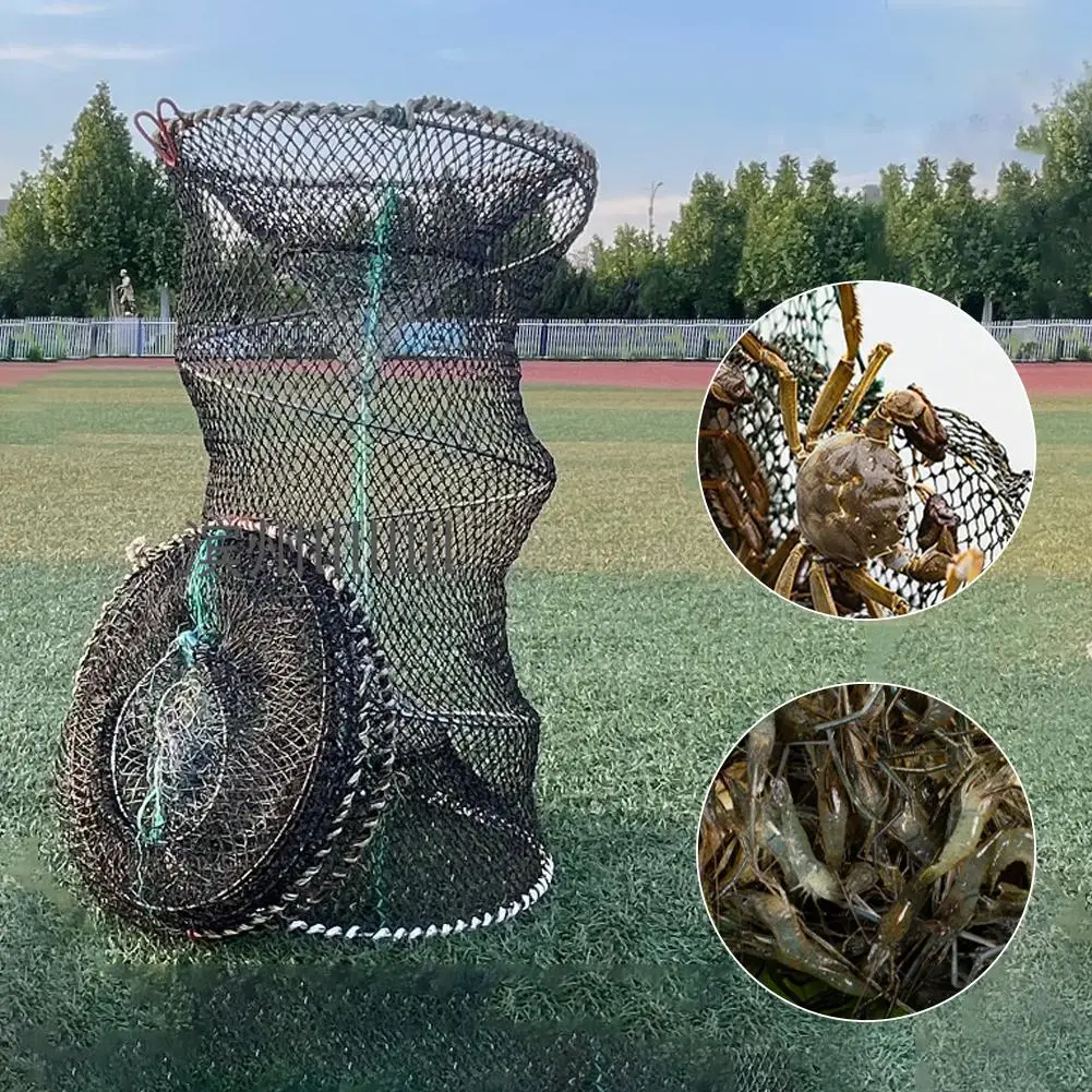 Spring Fishing Cage Spring Bait Cage Crab Catching Cage Round Eel Cage Folding Shrimp Cage For Marine Freshwater D8C5