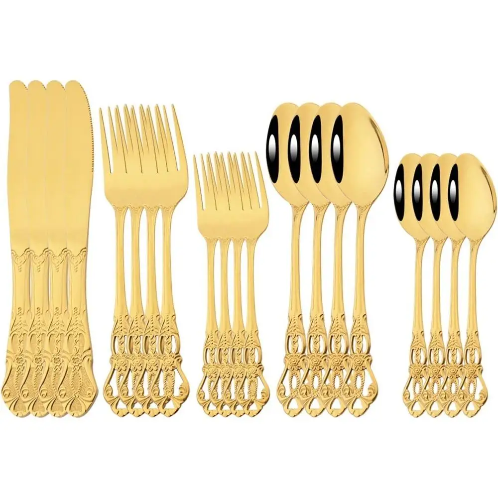 

Luxury 20-Piece Stainless Steel Flatware Set Silver Plated with Gold Accents Fine Silverware for 4 Dishwasher Safe