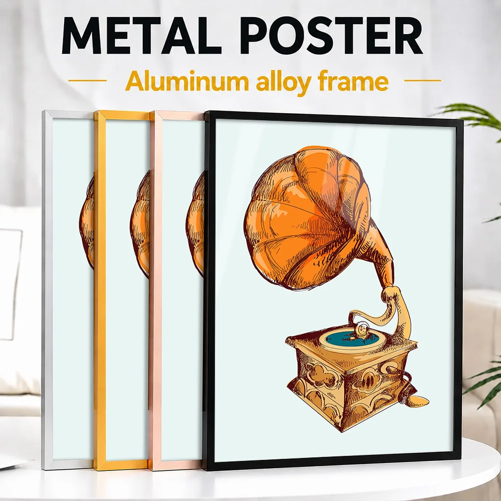 Antique Gramophone Metal Poster With Aluminum Alloy Frame Personalized Vintage Style Wall Art For Home Office And Living Room