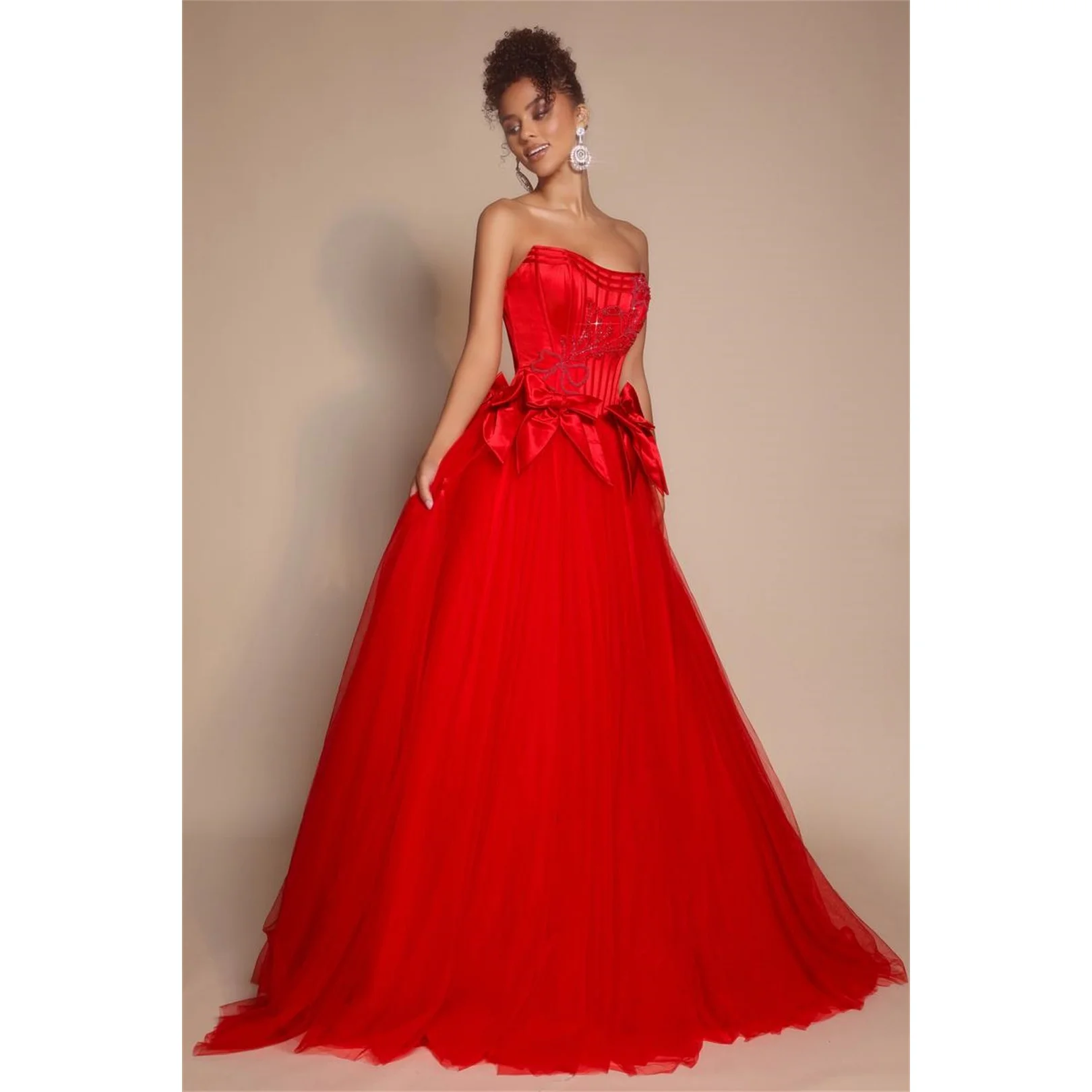 

Aileen Tulle Strapless Red Ball Gown Evening Dress 2026 Prom Dress Quinceanera Women Elegant Customized Robes de Soirée 2026