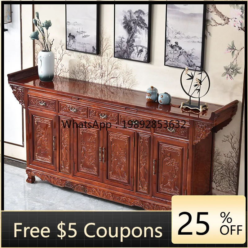 

YFY Chinese Style Solid Wood Altar Table Living Room Elevated TV Cabinet Buddha Table Carved
