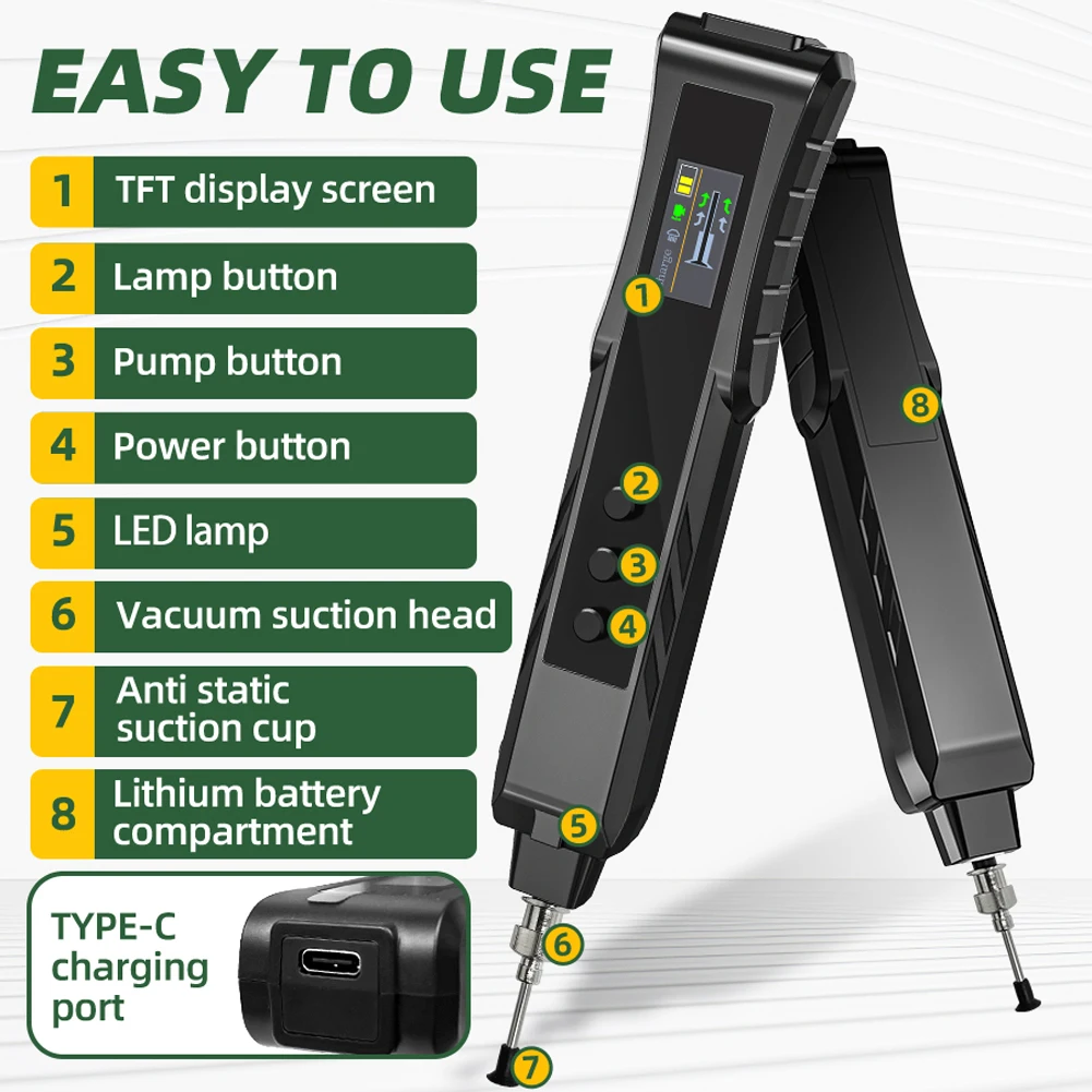

Электрический вакуумный патрон, всасывающая ручка, антистатический перезаряжаемый вакуумный пикап, вакуумная всасывающая ручка для микросхем SMD SMT, ремонтная работа