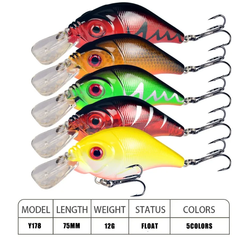 New Floating Crankbait Wobblers Lure 7.5cm 12g High Quality Hooks 5 Different Colors Artificial Bait Hard Fishing Cranks