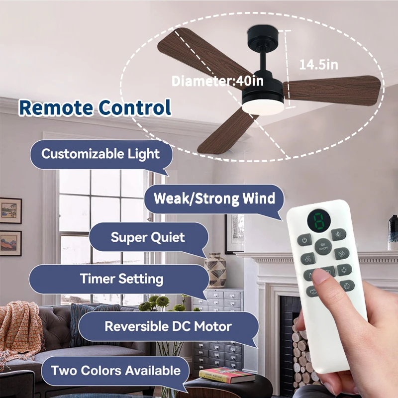 42 Luz de ventilador de techo de 52 pulgadas, ventilador de ventilación de ABS negro con control remoto de luz, luz colgante de interior comercial y doméstico