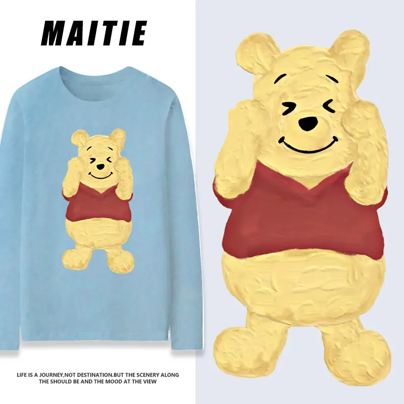 

Donald Duck Winnie Bear cartoon print girl long sleeved T-shirt small girl top niche design sense clothing