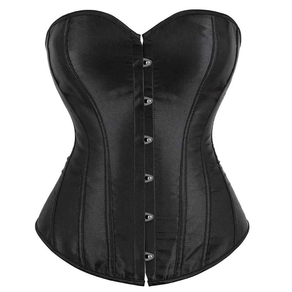

Women Overbust Corset Black Purple Pink Brown Blue White Red Satin Corselet Waist Bustier Top
