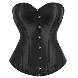 Women Overbust Corset Black Purple Pink Brown Blue White Red Satin Corselet Waist Bustier Top Vintage Gothic Elegant Corsets