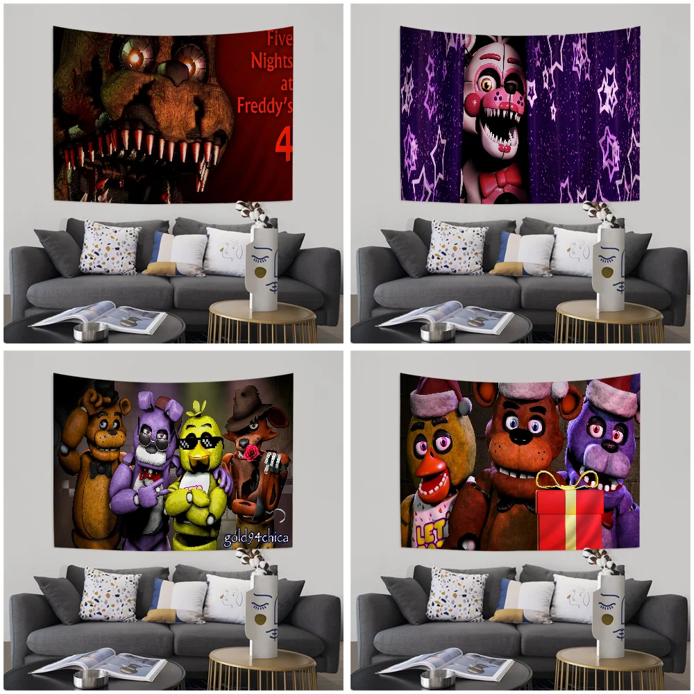 3D Horror Game F-FNAF Freddy Tapestry Art Printing Japanese Wall Tapestry Anime Wall Hanging Home Decor