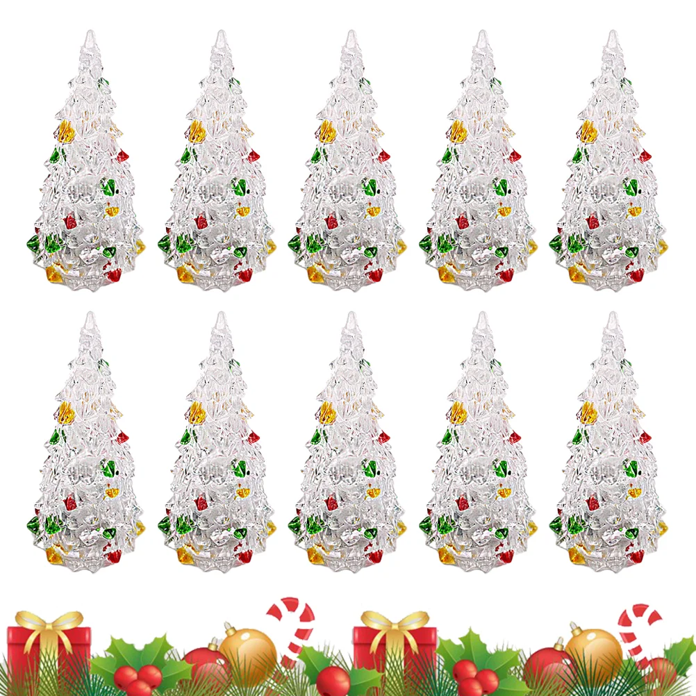 10 Pcs Acrylic Christmas Tree LED Lighted Tabletop Christmas Tree Crystal Shiny Colorful Painted Ornament