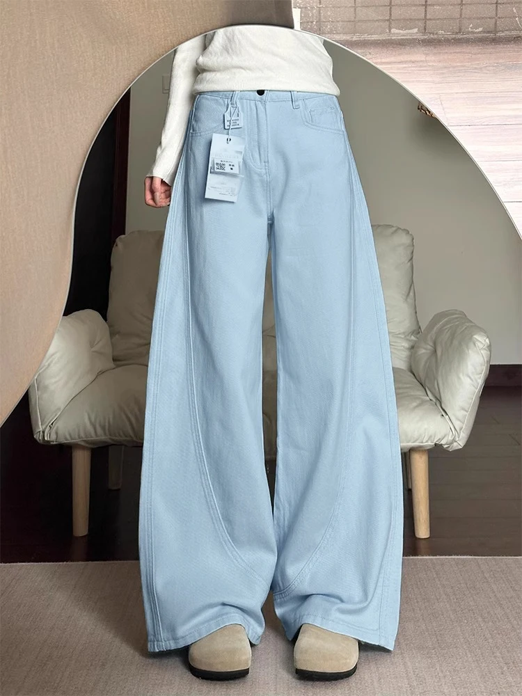 

Blue Wide Leg Jeans Women's Loose Straight Casual Long Trousers High Waist plus Size Denim Pants Comfortable Wear Resistant