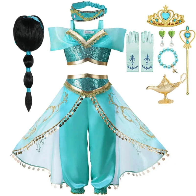 Cosplay Girls Costume Dress Jasmine Princess Magic Lamp Carnival Clothing Vestidos Halloween Party Cosplay Costume Disney 2024