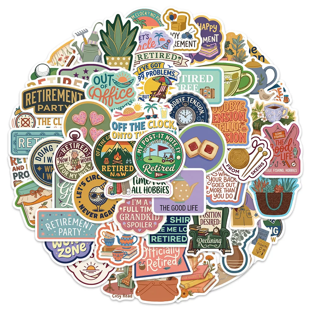 58PCS Fun Retirement 2 Cartoon Stickers DIY Handmade Ledger Phone Case Postcard Water Cup Stickers