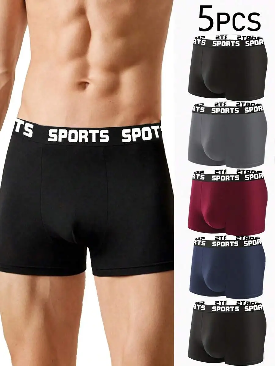 

5pcs Mens Breathable Elastic Boxer Briefs With Sports Waistband Multicolor Set