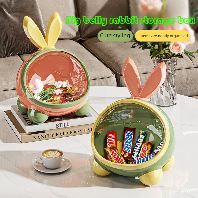 

Home Storage Organization Cute Bunny Ears Storage Box, Large Capacity Desk Organizer with Lid Plastic Decorative Box for Bedroom