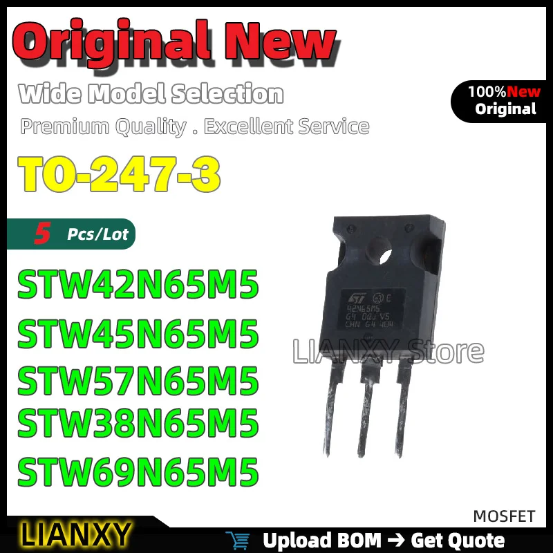 

5pcs TO-247-3 STW42N65M5 STW45N65M5 STW57N65M5 STW38N65M5 STW69N65M5 MOSFET New Original
