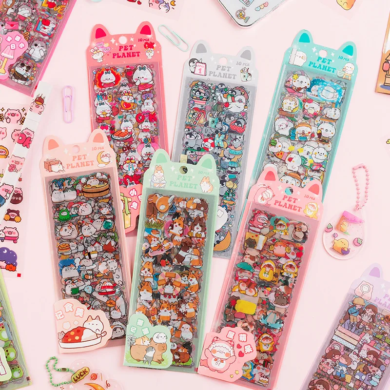 

10pcs Kawaii Scrapbooking Stickers Bicycle Decals Gift Frog Students Cartoon Stationery PET Diary Stickers Notebook Cute Girls