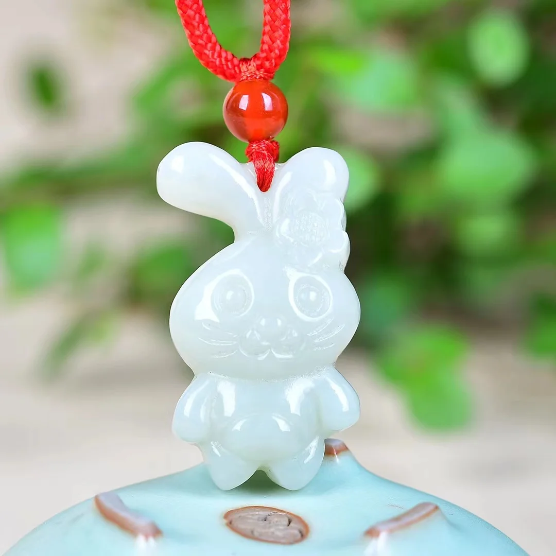 

Exquisite Hetian Jade 18*33MM Zodiac Rabbit Pendant Jewelry 3080#